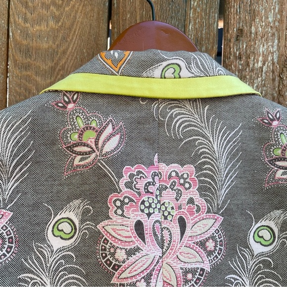 ETCETERA Women's Floral Brown Pink Open Front Jacket Blazer Yellow Trim Size 12 - Picture 11 of 12
